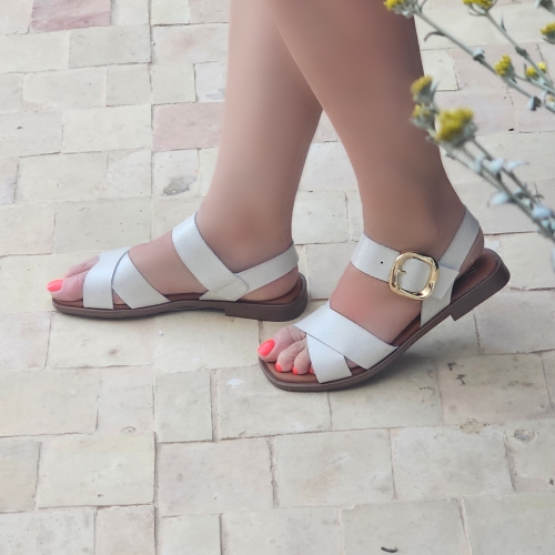 Дамски ежедневни сандали от естествена кожа бежови 5583 Oh My Sandals