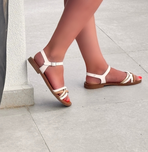 Дамски ежедневни сандали от естествена кожа в бяло 5574 Oh My Sandals