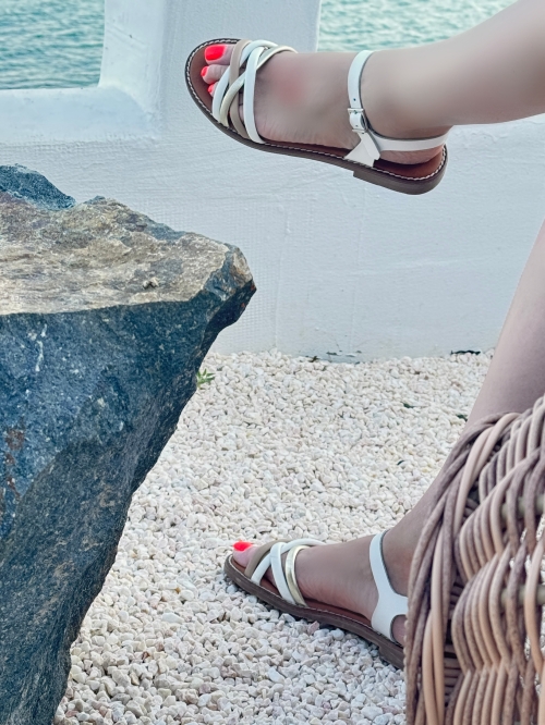 Дамски ежедневни сандали от естествена кожа в бяло 5574 Oh My Sandals