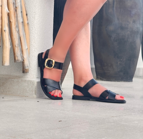 Дамски ежедневни сандали от естествена кожа черни 5583 Oh My Sandals