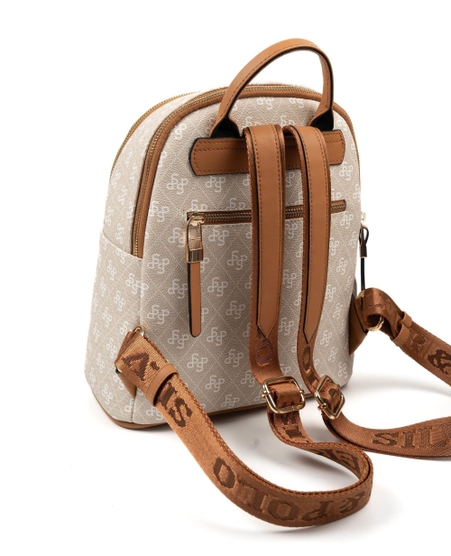Дамска раница в бежово и кафяво 901 M178 SP Print Silver&Polo 
