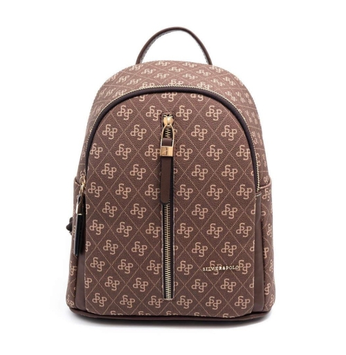 Дамска раница кафява 901 M178 SP Print Silver&Polo