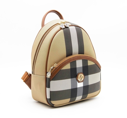 Дамска раница в черно и бежово 945 M80 Kareli ekose Silver&Polo