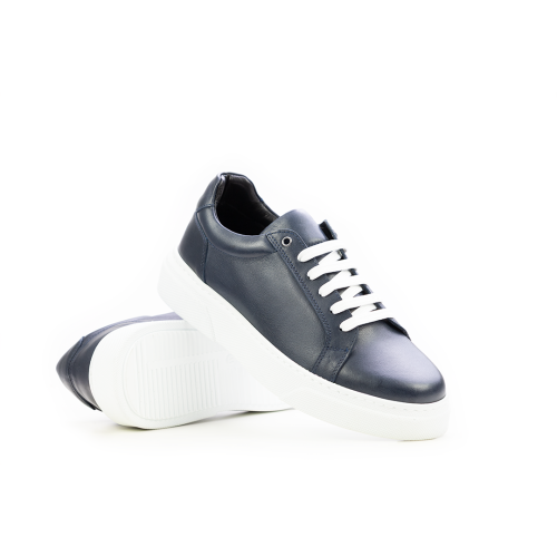 Мъжки спортни обувки от естествена кожа тъмно сини 106-010