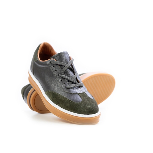 Мъжки спортни обувки в комбинация естествена кожа и естествен велур зелени LP-S
