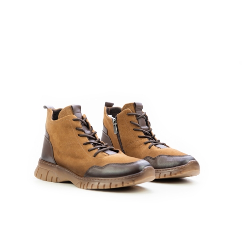 Дамски ежедневни боти от естествен набук в кафяво и таба 25610-1350