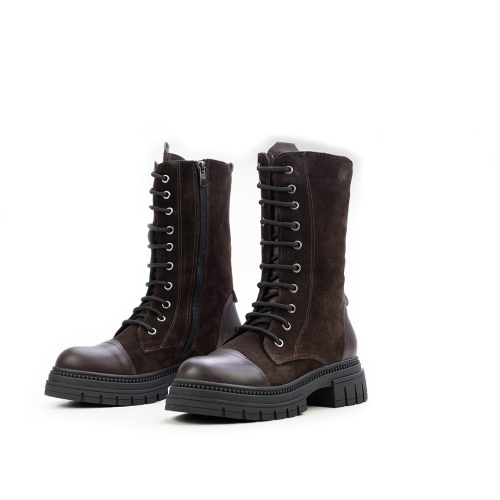 Дамски ежедневни боти от естествен велур тъмно кафяви 184-2-60-232