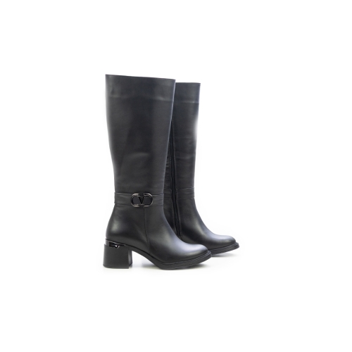 Дамски елегантни ботуши от естествена кожа черни 653-13-106