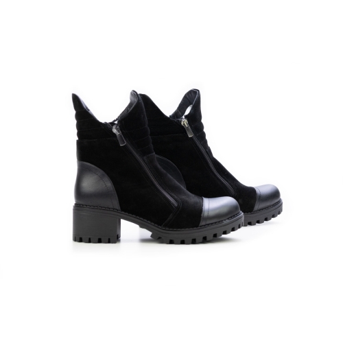 Дамски ежедневни боти в комбинация естествен велур и естествена кожа черни 311-01-09