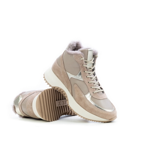 Дамски спортни боти в комбинация естествена кожа и естествен набук бежово и злато 157