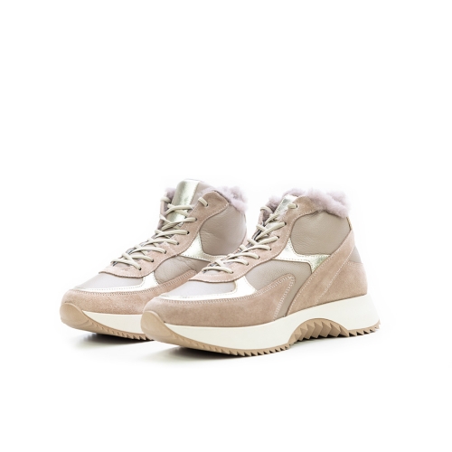 Дамски спортни боти в комбинация естествена кожа и естествен набук бежово и злато 157