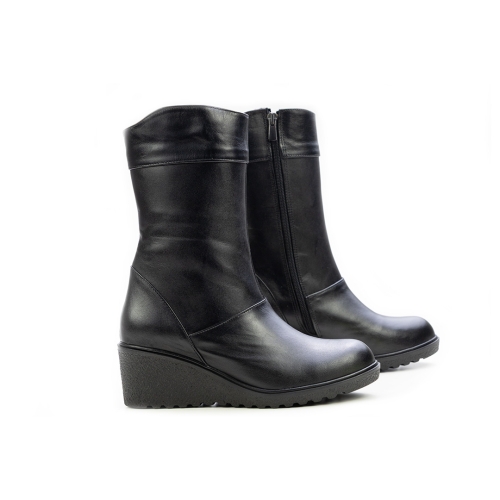 Дамски ежедневни боти от естествена кожа на платформа черни 400-61-32