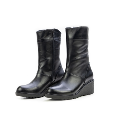 Дамски ежедневни боти от естествена кожа на платформа черни 400-61-32