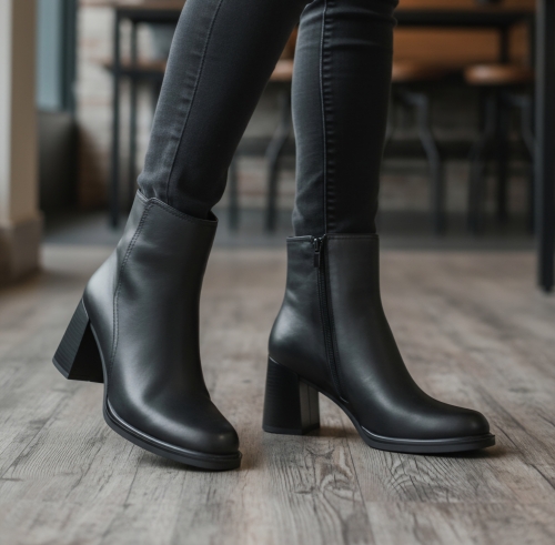 Дамски елегантни боти от естествена кожа черни 351-100