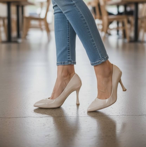 Дамски елегантни обувки от естествен лак бежови 07-4047