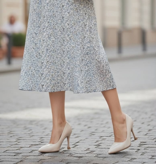 Дамски елегантни обувки от естествен лак бежови 07-4047