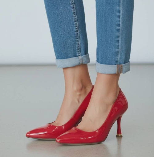 Дамски елегантни обувки от естествен лак червени 07-4047