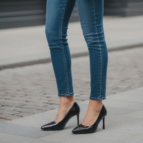 Дамски елегантни обувки от естествен лак черни 36-1306 R-B-072