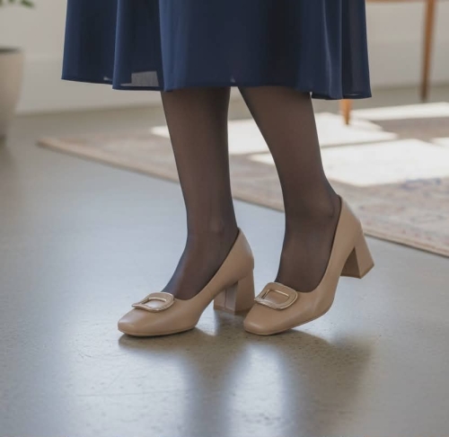 Дамски елегантни обувки от естествена кожа тъмно бежови 36-10 R-B-094