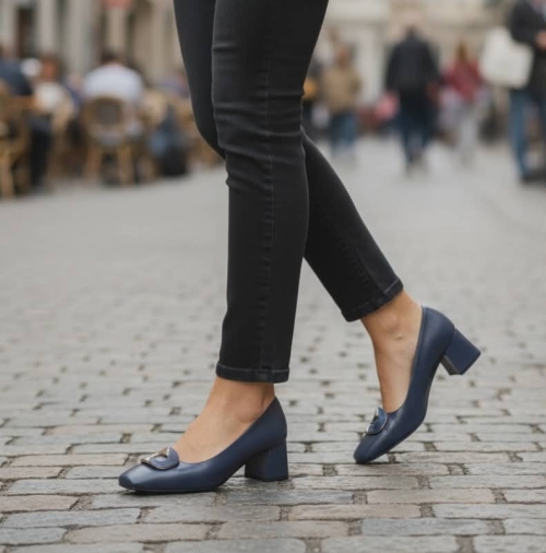 Дамски елегантни обувки от естествена кожа тъмно сини 36-721 R-B-061