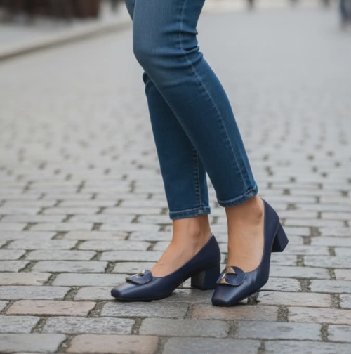 Дамски елегантни обувки от естествена кожа тъмно сини 36-721 R-B-061