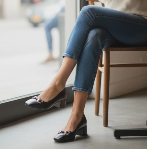 Дамски елегантни обувки от естествена кожа черни 36-27 R-B-060