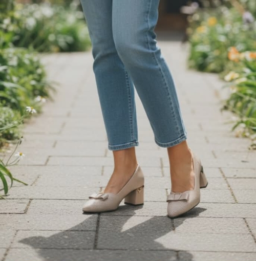 Дамски елегантни обувки от естествена кожа бежови 82-2079 R-05