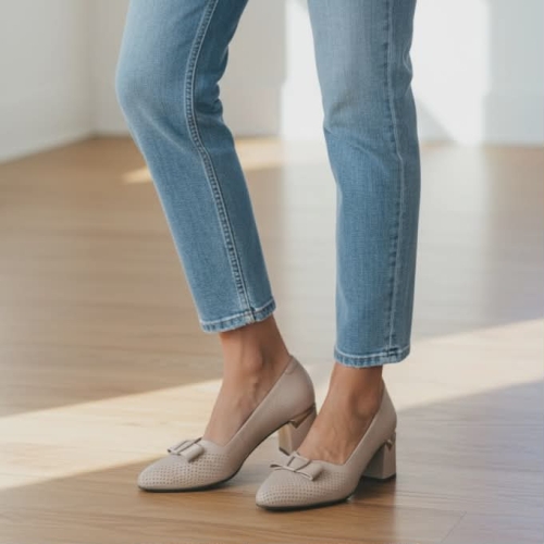 Дамски елегантни обувки от естествена кожа бежови 82-2079 R-05