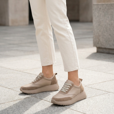 Дамски спортни обувки от естествена кожа бежови 902N