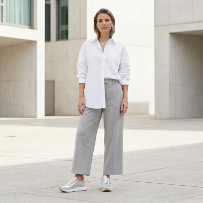 Дамски спортни обувки от естествена кожа сиво и сребро 398