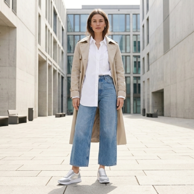 Дамски спортни обувки от естествена кожа в бяло и сребро 902