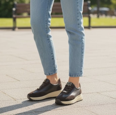 Дамски спортни обувки в комбинация естествена кожа и естествен велур кафяви 416