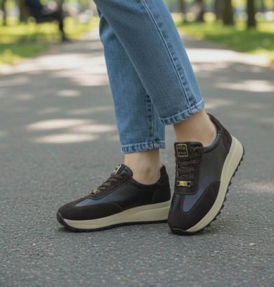 Дамски спортни обувки в комбинация естествена кожа и естествен велур кафяви 416