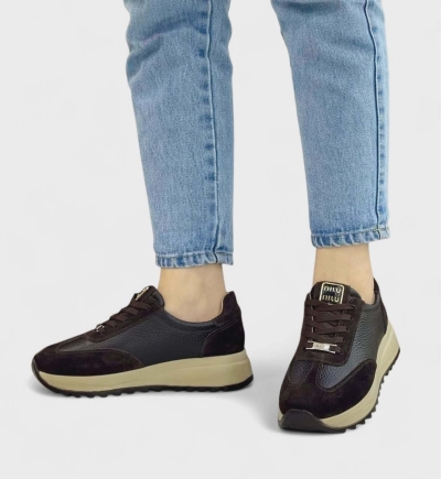 Дамски спортни обувки в комбинация естествена кожа и естествен велур кафяви 416