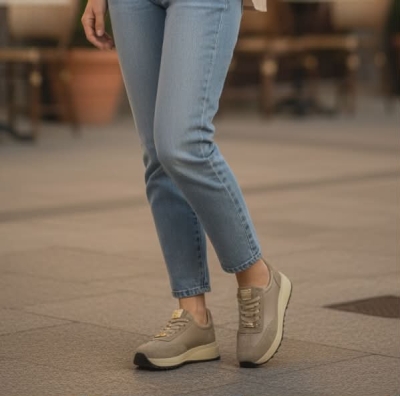 Дамски спортни обувки в комбинация естествена кожа и естествен велур бежови 416