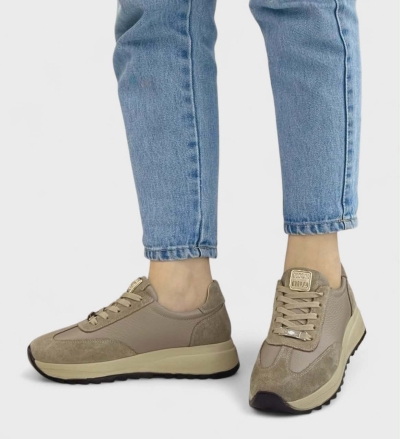 Дамски спортни обувки в комбинация естествена кожа и естествен велур бежови 416