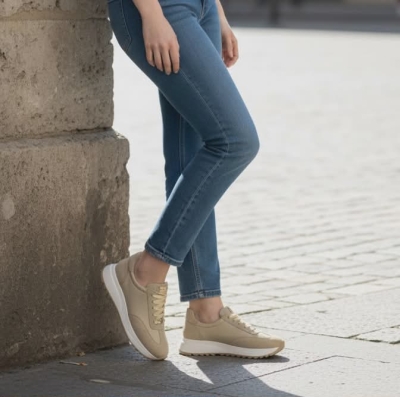 Дамски спортни обувки в комбинация естествена кожа и естествен велур бежови 403