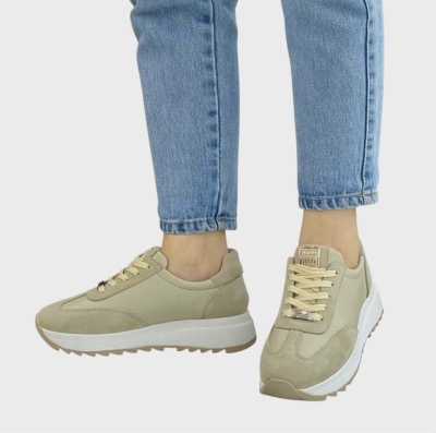 Дамски спортни обувки в комбинация естествена кожа и естествен велур бежови 403