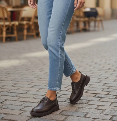 Дамски ежедневни обувки от естествена кожа кафяви 701