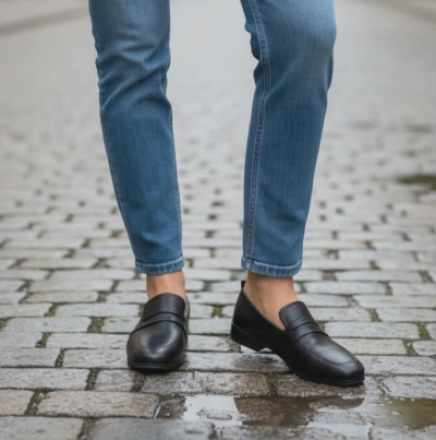 Дамски мокасини от естествена кожа черни 500