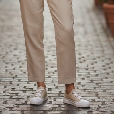 Дамски спортни обувки от естествена кожа бежови 1021