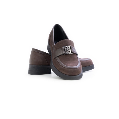 Дамски ежедневни обувки от естествен набук тъмно кафяви 10-306-33-04