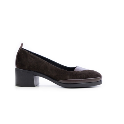 Дамски ежедневни обувки в комбинация естествен велур и естествена кожа кафяви 1065-816-802-02