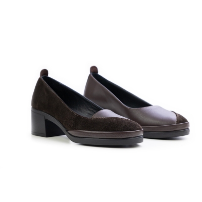 Дамски ежедневни обувки в комбинация естествен велур и естествена кожа кафяви 1065-816-802-02