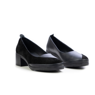 Дамски ежедневни обувки в комбинация естествен велур и естествена кожа черни 1065-762-07-02