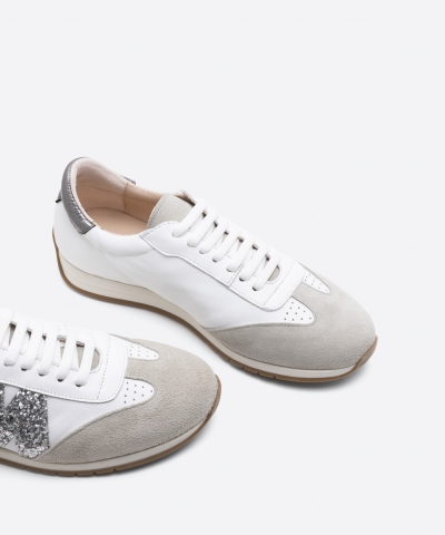 Дамски спортни обувки от естествена кожа в бяло и сиво 7005-12048 Patricia Miller