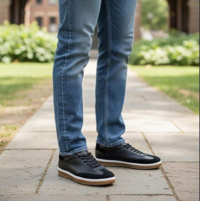 Мъжки спортни обувки в комбинация естествена кожа и естествен велур черни LP-S