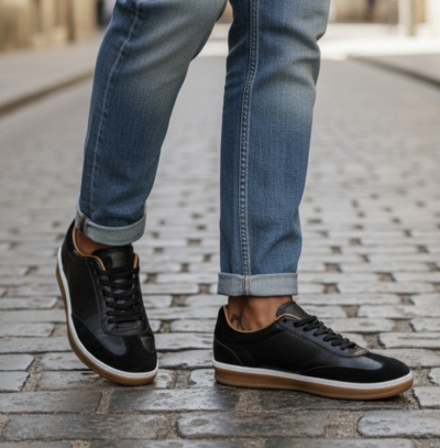 Мъжки спортни обувки в комбинация естествена кожа и естествен велур черни LP-S