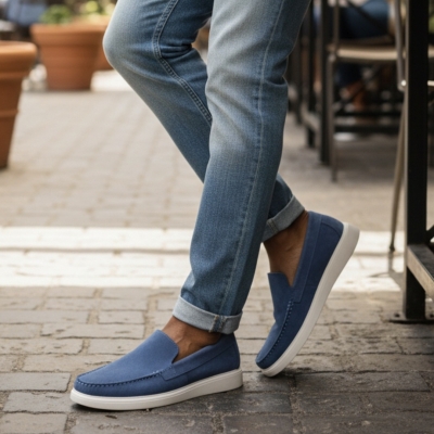 Мъжки ежедневни мокасини от естествен велур в синьо 64 Liso Pastorret