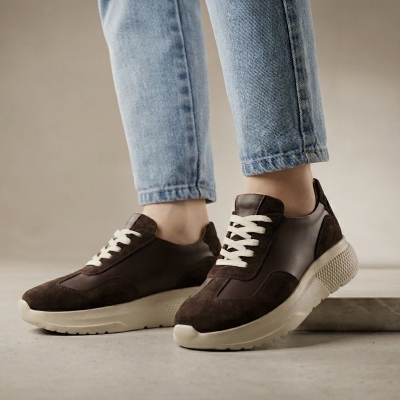 Дамски спортни обувки от естествена кожа кафяви 1100